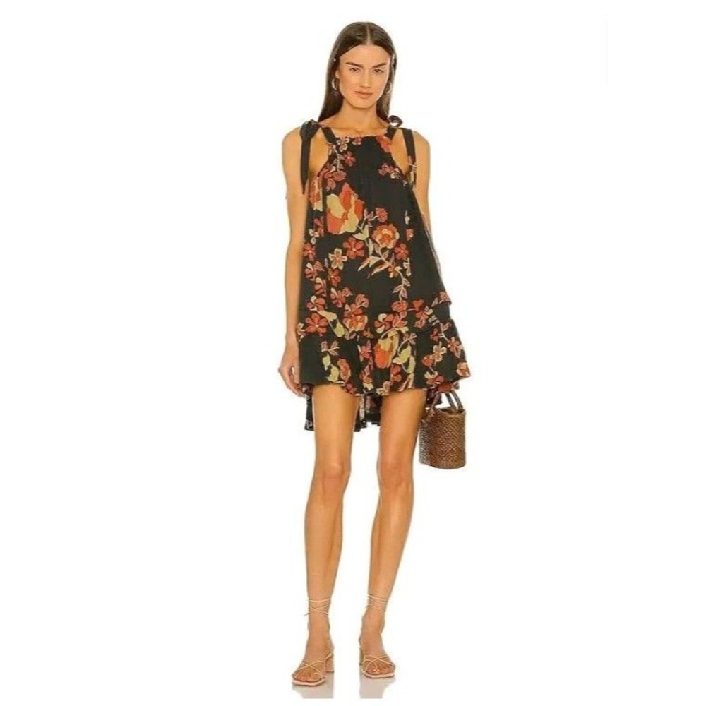 Free People Fleur Printed Tunic in Twilight Combo Slub Cotton Mini Dress Sz S